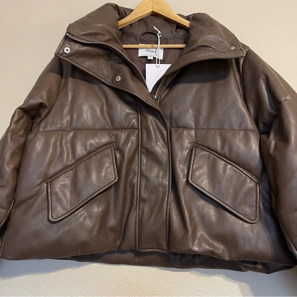 Pistola Denim Donovan Faux‎ Leather Puffer Brown Jacket - Picture 6 of 16